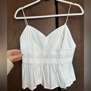 Express White Ruffle and Ruched Tank Top